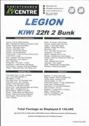 NEW - Legion - Kiwi - 22ft - Twin Bunks - Walk Around Bed